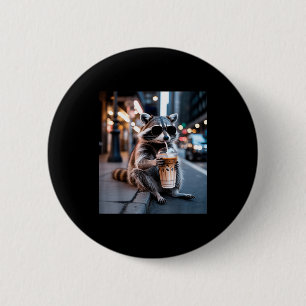 Raccoon drinking iced coffee funny animal meme men 6 cm round badge