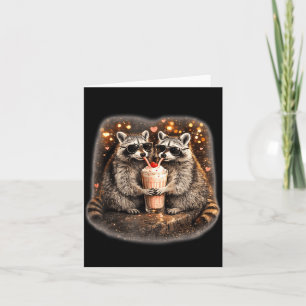 Raccoon drinking iced coffee funny animal meme men card