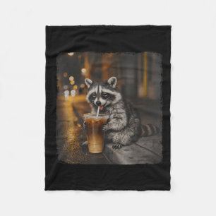 Raccoon drinking iced coffee funny animal meme men fleece blanket