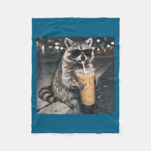 Raccoon drinking iced coffee funny animal meme men fleece blanket