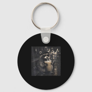 Raccoon Drinking Iced Coffee Funny Animal Meme Men Key Ring