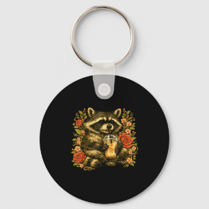 Raccoon drinking iced coffee funny animal meme men key ring
