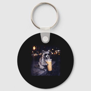 Raccoon drinking iced coffee funny animal meme men key ring