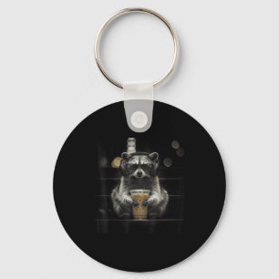 Raccoon drinking iced coffee funny animal meme men key ring