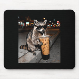 Raccoon drinking iced coffee funny animal meme men mouse pad