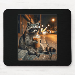 Raccoon drinking iced coffee funny animal meme men mouse pad