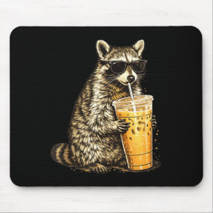Raccoon drinking iced coffee funny animal meme men mouse pad