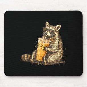 Raccoon drinking iced coffee funny animal meme men mouse pad