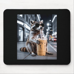 Raccoon drinking iced coffee funny animal meme men mouse pad