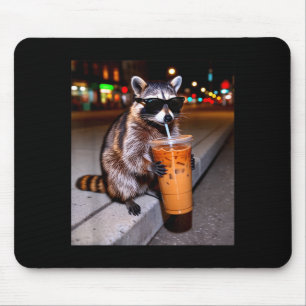 Raccoon drinking iced coffee funny animal meme men mouse pad
