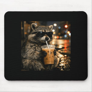 Raccoon drinking iced coffee funny animal meme men mouse pad