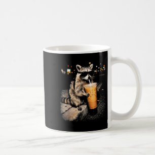 Raccoon drinking iced coffee funny animal meme men mug