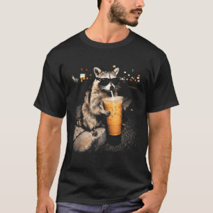 Raccoon drinking iced coffee funny animal meme men T-Shirt