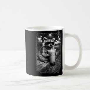 Raccoon drinking iced coffee funny animal meme mug
