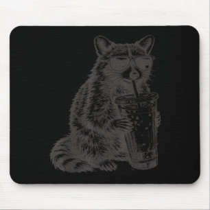 Raccoon drinking iced coffee funny for men, women, mouse pad