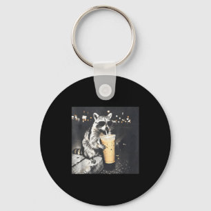 Raccoon drinking iced coffee funny meme ghraphic key ring