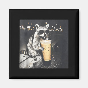Raccoon drinking iced coffee funny meme ghraphic magnet