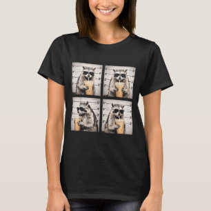Raccoon drinking iced coffee funny mugshot animal T-Shirt