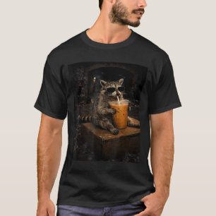 Raccoon Drinking Iced Coffee Funny T-Shirt