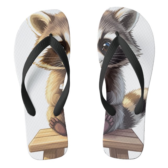 Raccoon Drinking Iced Coffee Thongs (Footbed)