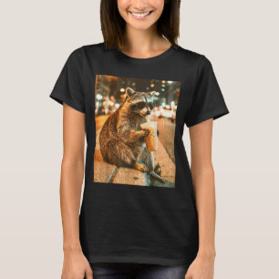 Raccoon drinking iced coffee vintage style look  T-Shirt