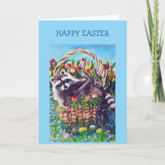 Raccoon Easter Basket Blank Greeting Card