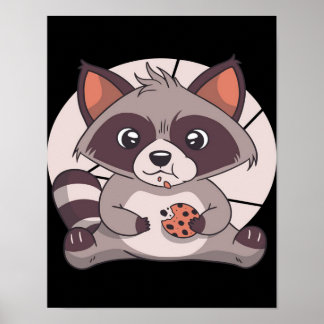 Raccoon eating cookie- Cute Chocolate Lover Gift Poster