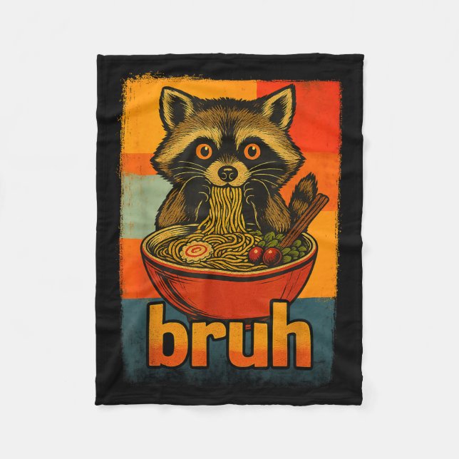 Raccoon Eating Japanese Ramen Noodles Men Women Ki Fleece Blanket (Front)
