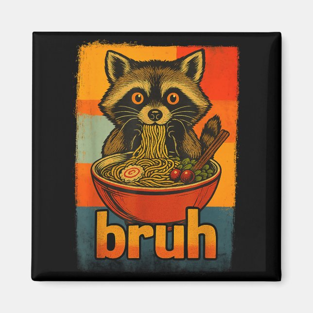 Raccoon Eating Japanese Ramen Noodles Men Women Ki Magnet (Front)