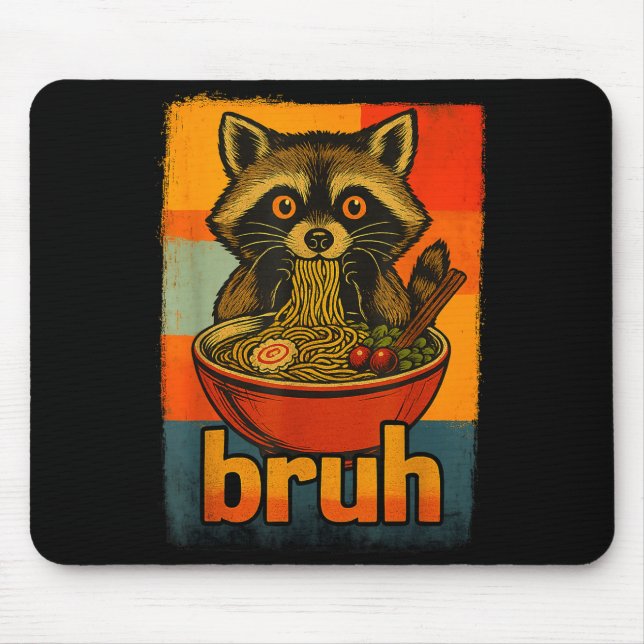 Raccoon Eating Japanese Ramen Noodles Men Women Ki Mouse Pad (Front)