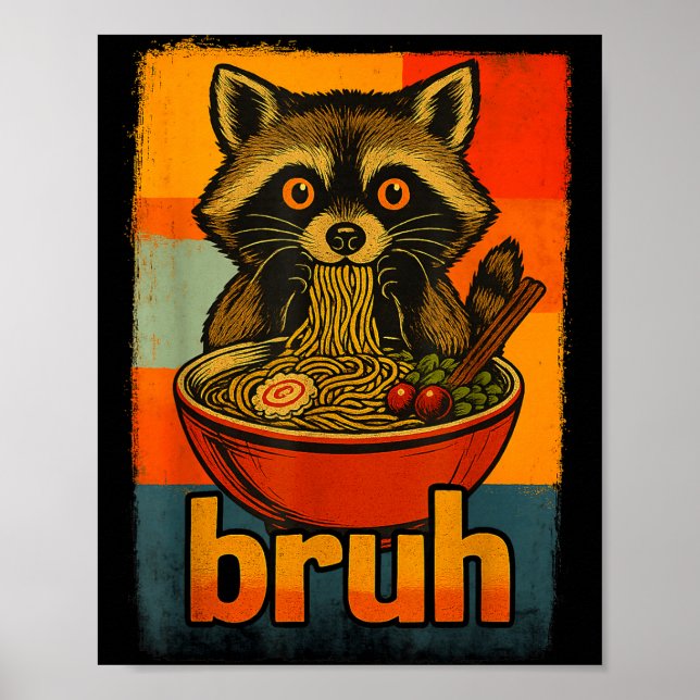 Raccoon Eating Japanese Ramen Noodles Men Women Ki Poster (Front)