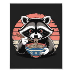 Raccoon Eating Ramen Japanese Vintage Style Photo Print
