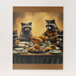 Raccoon Family Thanksgiving Jigsaw Puzzle