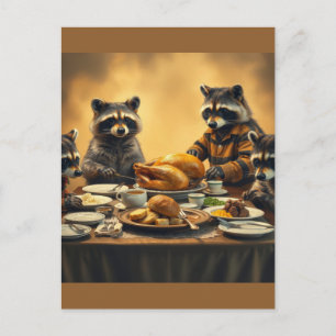 Raccoon Family Thanksgiving Postcard