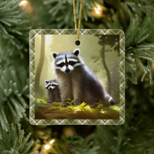 Raccoon Family Wildlife Portrait Personalized   Ceramic Ornament