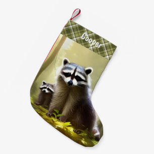 Raccoon Family Wildlife Portrait Personalized  Small Christmas Stocking