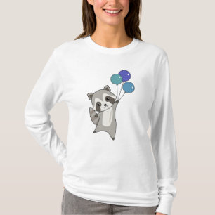 Raccoon Flies Balloons Above Cute Animals For Kids T-Shirt