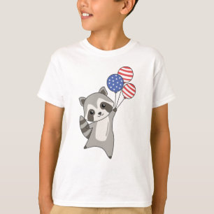 Raccoon Flies Balloons Usa Cute Animals Raccoons T-Shirt