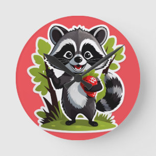Raccoon Forest Explorer Round Clock