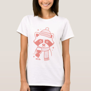 Raccoon funny wine feral animal pink Christmas T-Shirt