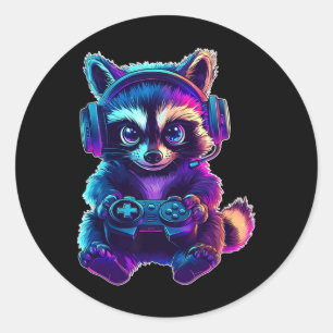 Raccoon Gamer Shirt Funny Video Game Animal Gaming Classic Round Sticker