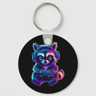 Raccoon Gamer Shirt Funny Video Game Animal Gaming Key Ring
