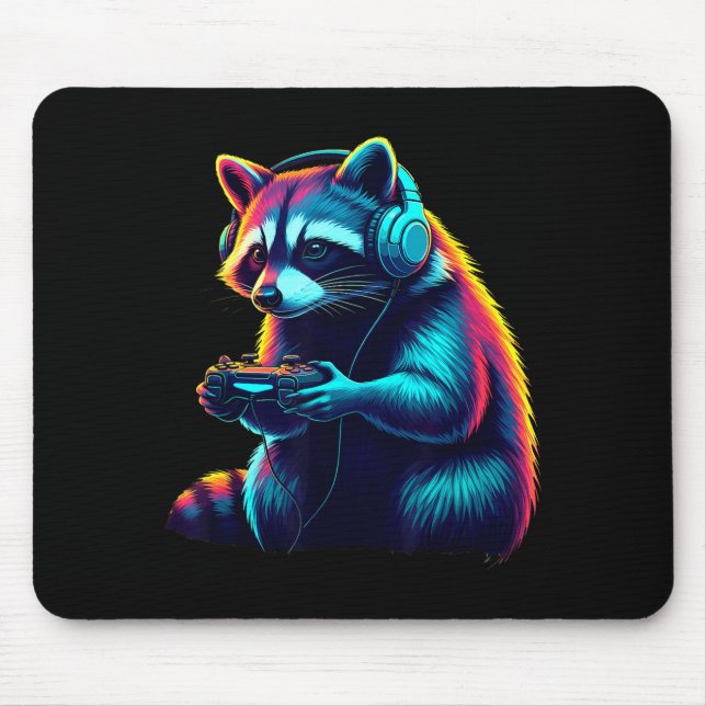 Raccoon Gaming Animal Video Games Funny Raccoon  Mouse Pad (Front)