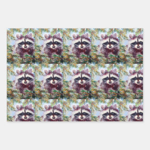 Raccoon greenery Christmas Wrapping Paper