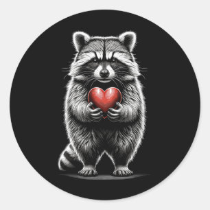 Raccoon Holding Heart Valentine's Day Cute Valenti Classic Round Sticker
