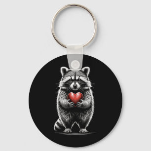 Raccoon Holding Heart Valentine's Day Cute Valenti Key Ring