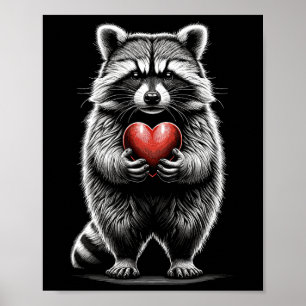 Raccoon Holding Heart Valentine's Day Cute Valenti Poster