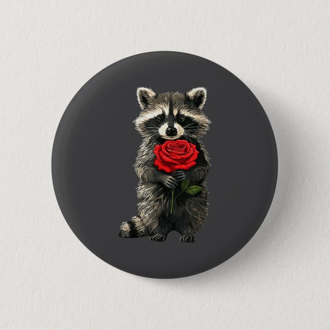 Raccoon Holding Red Rose Cute Raccoon Valentine An 6 Cm Round Badge (Front)
