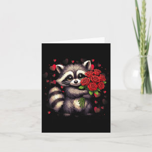 Raccoon Holding Red Rose Cute Raccoon Valentine An Card