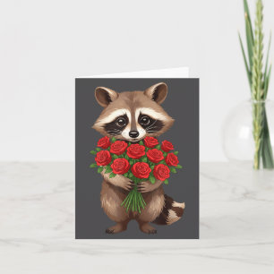 Raccoon Holding Red Rose Cute Raccoon Valentine An Card